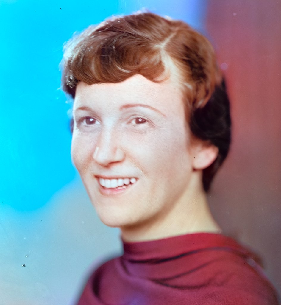 Studio portrait of Dorothy Ahlers, 1933, colorized